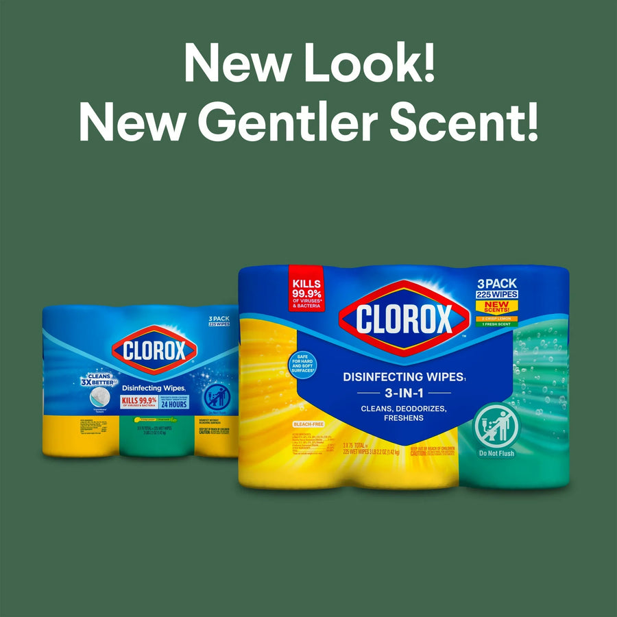 Clorox Disinfecting and Cleaning Wipes, Crisp Lemon and Fresh Scent, 75 Count Each, 3 Pack