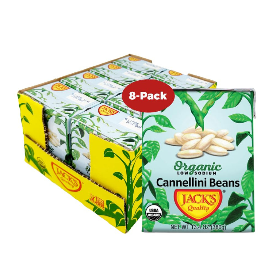 Jack's | Organic Cannellini White Beans 13.4 oz. | Filled with Protein & Fiber, Low Sodium & Non-GMO | (8-PACK)