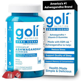 Goli Zero Sugar Ashwagandha Gummies with KSM-66, L-Theanine, Maca and Vitamin D - No Sugar Alcohols - Vegan, Keto-Friendly, Non-GMO