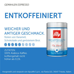 illy Ground Coffee Espresso - 100% Arabica Coffee Ground – Classico Decaf Roast - Notes of Caramel, Toasted Bread & Chocolate - Rich Aromatic Profile - No Preservatives – 8.8 Ounce