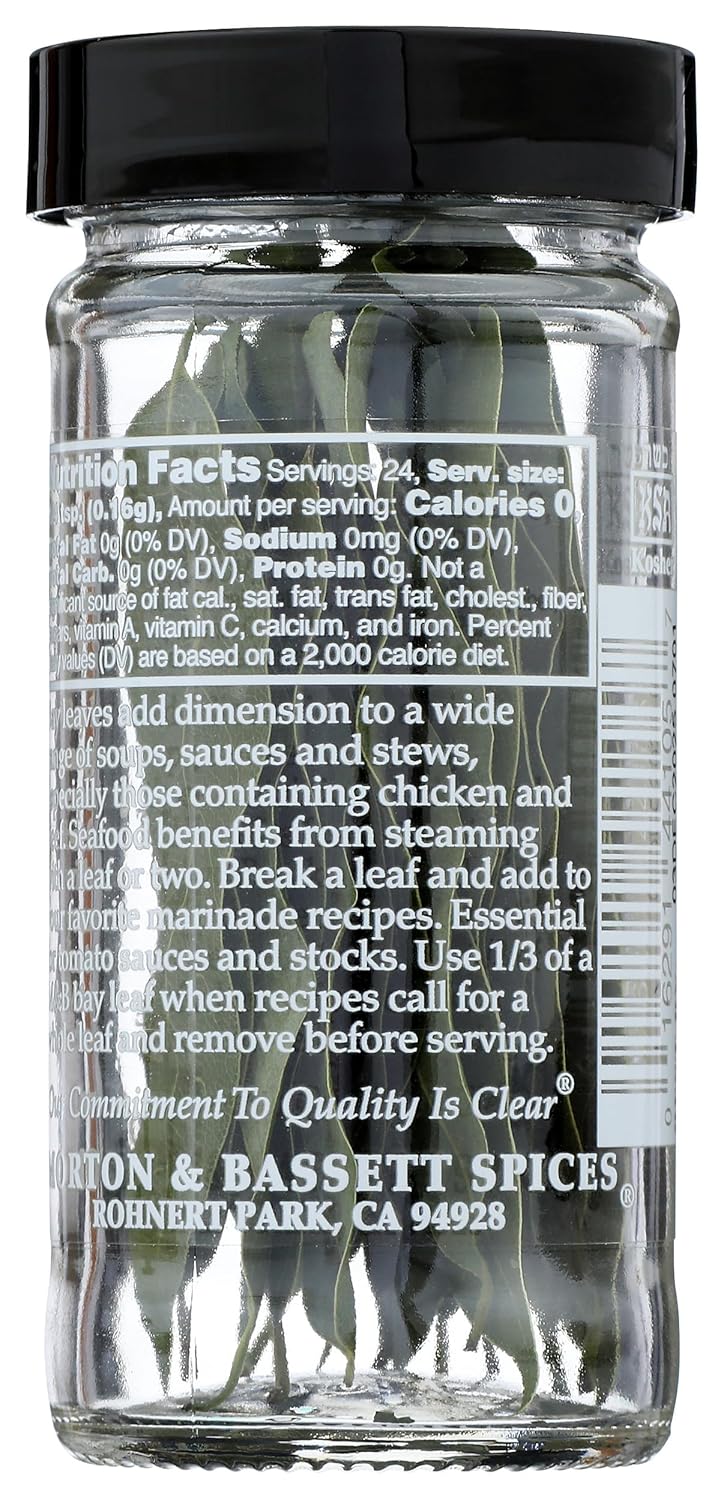 Morton & Bassett California Bay Leaves, 0.14 oz – Non-GMO, Salt-Free, Bold and Fragrant Leaves for Soups, Roasts & Mediterranean Cuisine