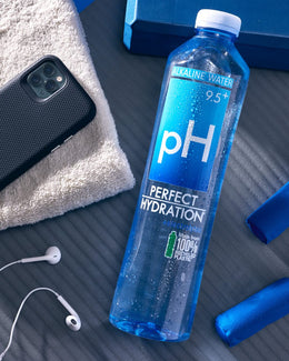Perfect Hydration 9.5+ pH Alkaline Drinking Water | 100% Recycled Bottles | Electrolyte Minerals for Taste | 12 pack - 1 Liter (33.8 oz)
