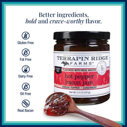 Terrapin Ridge Farms Hot Pepper Bacon Jam – Sweet & Spicy Spread with Real Bacon & Jalapeño – Gourmet Condiment for Cheese, Meats, and Appetizers – Two 10.5 oz Jar  pack of 2