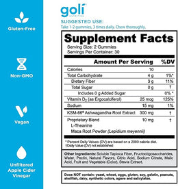 Goli Zero Sugar Ashwagandha Gummies with KSM-66, L-Theanine, Maca and Vitamin D - No Sugar Alcohols - Vegan, Keto-Friendly, Non-GMO