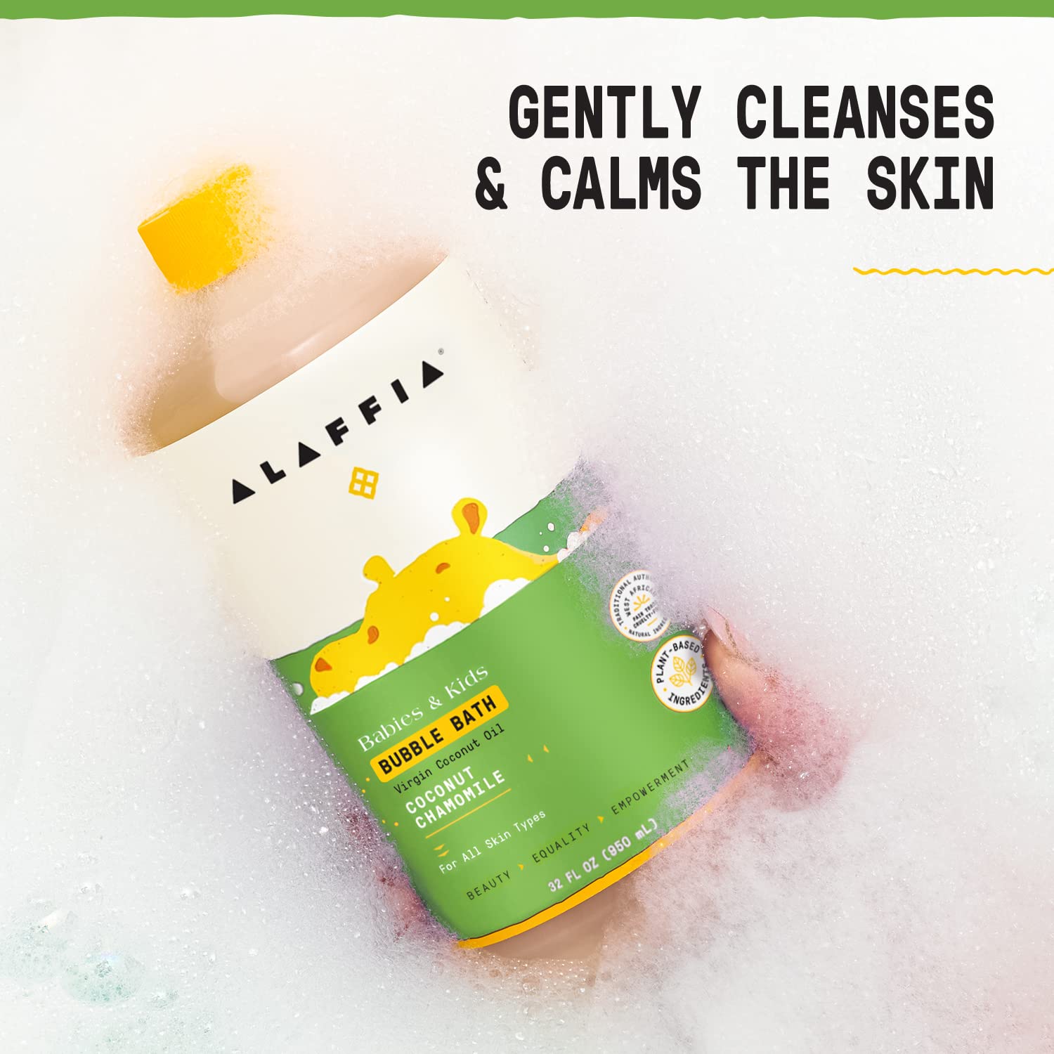 Alaffia Babies & Kids Bubble Bath, Coconut Chamomile, Pump Included – Gentle Cleanser with Raw Shea Butter and Yarrow, 32 Fl Oz