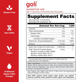 Goli Zero Sugar Apple Cider Vinegar Gummies - ACV with Vitamin B12 and Probiotics - No Sugar Alcohols - Vegan, Keto-Friendly, Gluten-Free