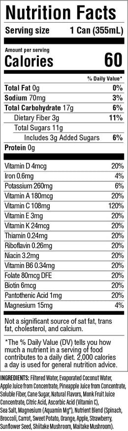 GREATER THAN Hydration for Her - Nutrient Enhanced Coconut Water Electrolyte Beverage with Real Fruit, Plant-Based Vitamins & Fiber, Clean Functional Hydration, Pineapple Coconut, 12 oz (12 Pack)