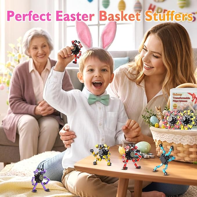 Easter Basket Stuffers,Transformable Fidget Spinners Toys 4 Pcs for Kids and Adults Stress Relief Sensory Toys for Boys and Girls Age 8-13 Fingertip Gyros Easter Party Favors Birthday Gifts for Teens