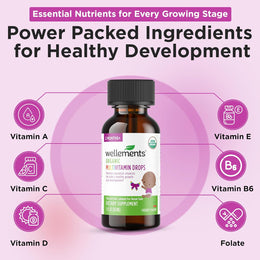 Wellements Organic Baby Multivitamin Drops (1 Fl Oz) - Cherry Flavor Liquid Multivitamins for Infants & Toddlers (2 Months+) - Toddler Vitamins for Immune Support*, Healthy Growth & Bone Development*