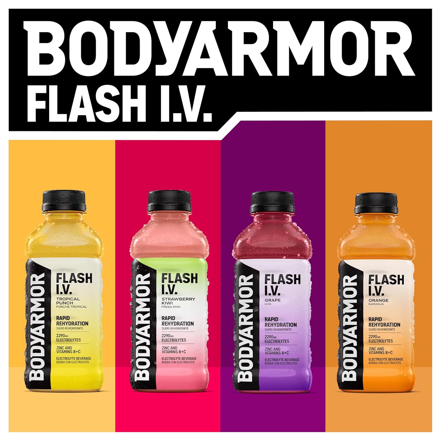 BODYARMOR Flash I.V. Electrolyte Beverage, Grape, Hydration Drink with Coconut Water For Rapid Rehydration, Post Workout Recovery, 20 Fl Oz (Pack of 12)