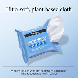 Neutrogena Makeup Remover Wipes Micellar Alcohol-Free Face Towelettes Remove Waterproof Mascara & Oil, Compostable 100% Plant-Based Cloth, Dermatologist & Ophthalmologist Tested, Twin Pack 2 x 25 ct