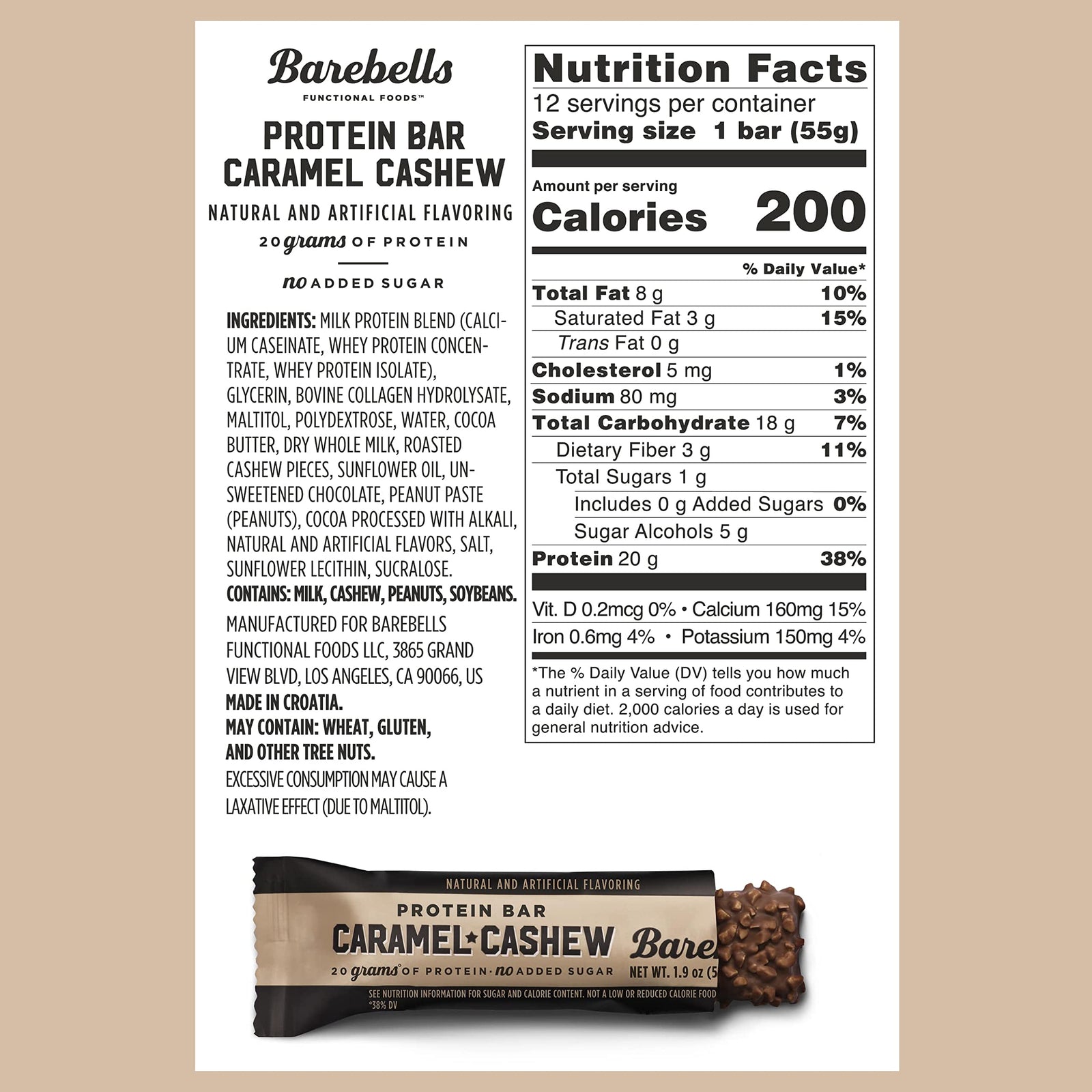 Barebells Caramel Cashew | Protein Bar | 1 Count