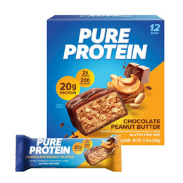 Pure Protein Chocolate Peanut Butter Protein Bars – 20g Protein, 3g Sugar, 190 Calories (12 count)